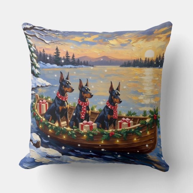 Coussin Doberman Pinscher Noël Bateau Fêtes (Recto)