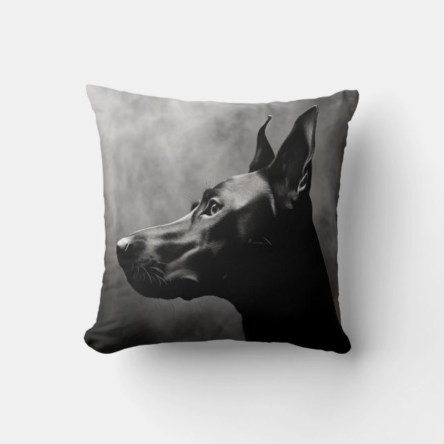 Coussin Doberman Pinscher noir et blanc (Recto)