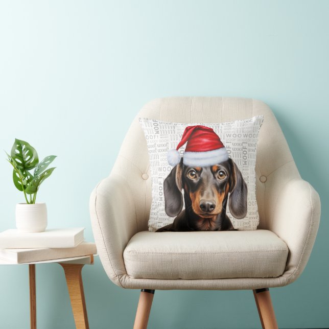 Coussin Dog Lover's Smooth Coat Dachshund Christmas (Chaise)