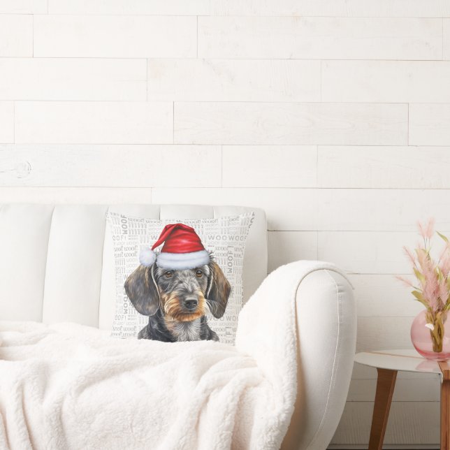 Coussin Dog Lover's Wirehaired Dachshund Christmas (Canapé)