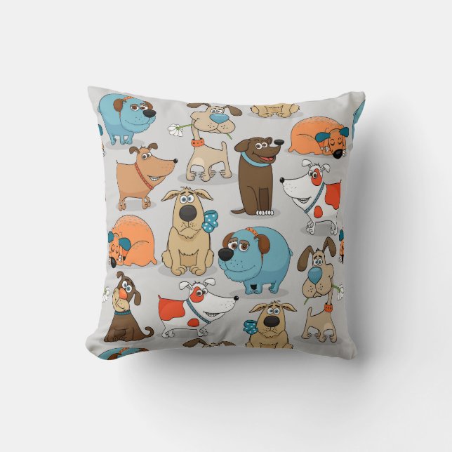 Coussin Doggies et chiots caricaturés (Recto)