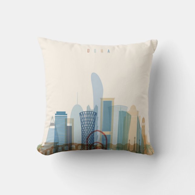 Coussin Doha, horizon de ville du Qatar | (Recto)