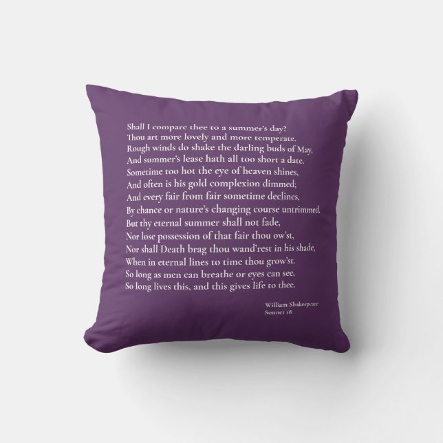 Coussin Dois-je te comparer à un jour d'été ? sonnet 18 (Recto)
