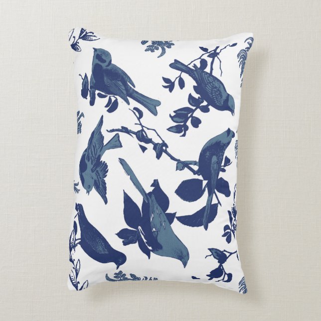 coussin d'oiseau vintage bleu et blanc (Dos(Vertical))