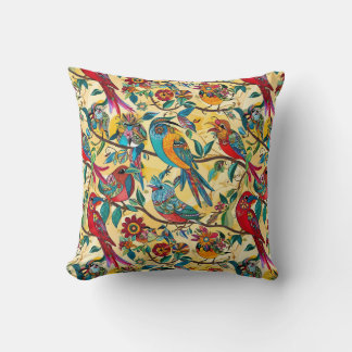 Coussin d'oiseaux folkloriques colorés