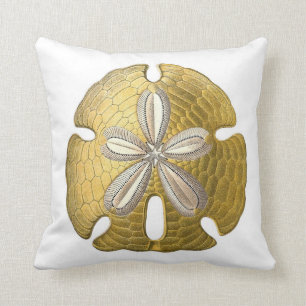Coussin Dollar de sable d'or sur l'oreiller de jet blanc