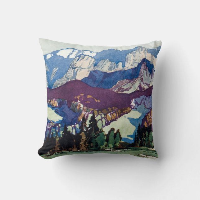 Coussin Dolomites antiques vintages d'aquarelle de paysage (Recto)