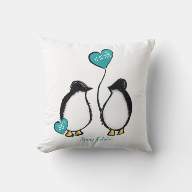 Coussin Don de pingouins du 55e anniversaire d'Emeraude (Recto)
