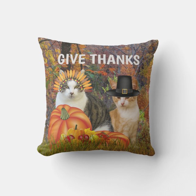 Coussin Donner des remerciements Pilgrim Cats de Thanksgiv (Recto)