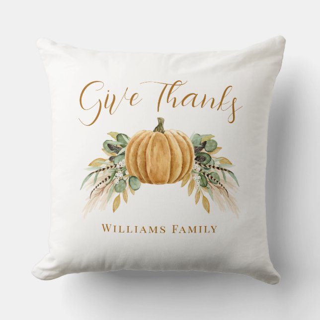 Coussin Donner Merci Thanksgiving Automne Citrouille  (Recto)