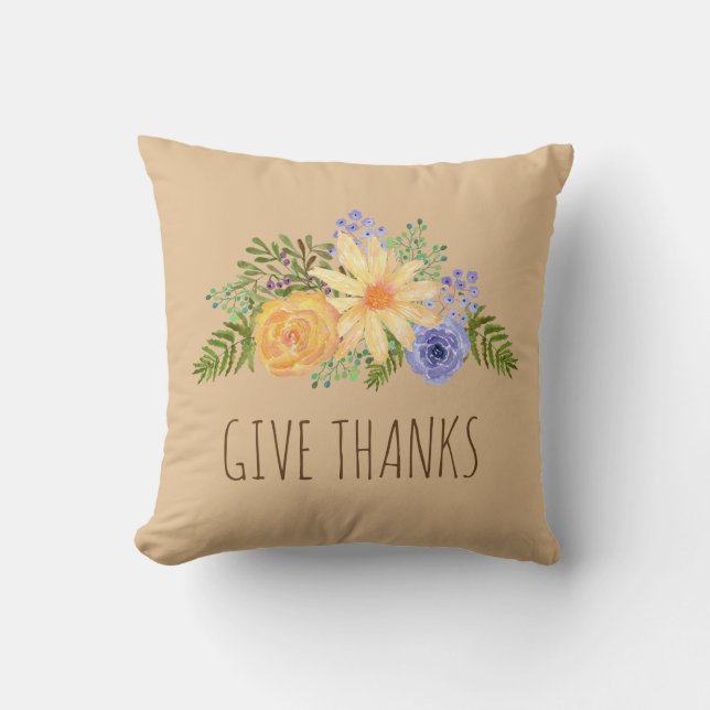Coussin Donnez Merci Aquarelle Chute Florale Thanksgiving (Recto)