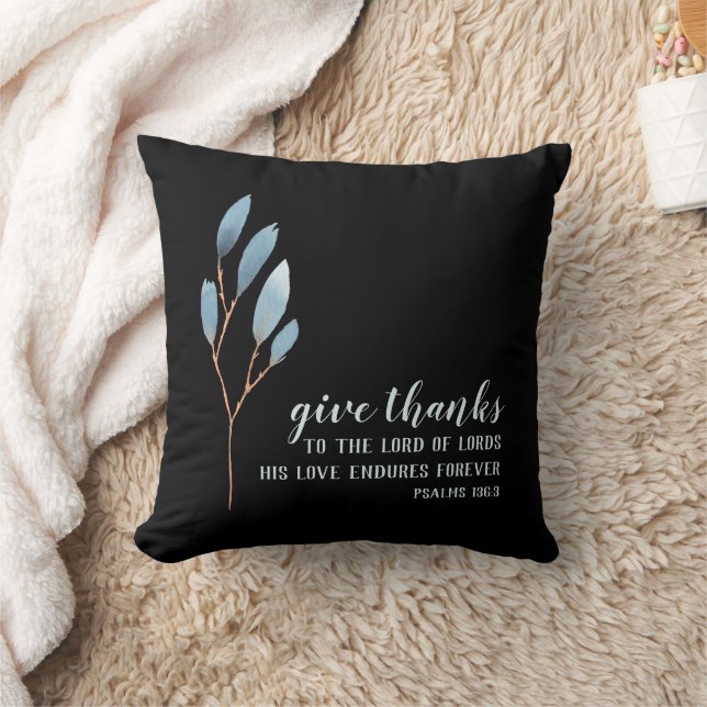 Coussin Donnez Merci Bible Verse Bleu Aquarelle Noire (Couverture)