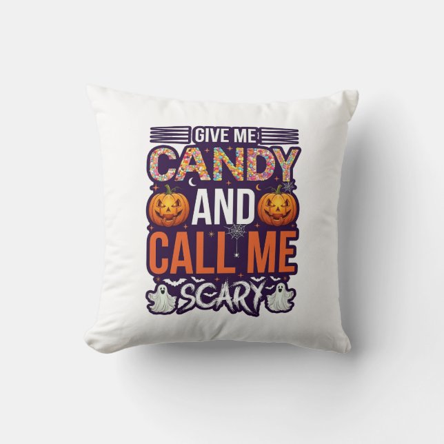 Coussin Donnez-moi des bonbons Appelez Fantôme effrayant d (Recto)