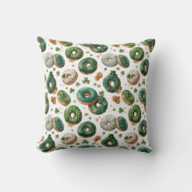 Coussin Donut et trèfle de Saint-Patrick aquarelle (Recto)