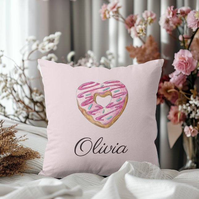 Coussin Donut Sweet Girl Sprinkings Nom personnalisé (Créateur téléchargé)