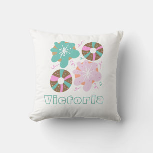 Coussin Donuts glaçés de Noël gribouillis rose   