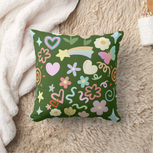 Coussin Doodé motif teinte pastel D Vert BG