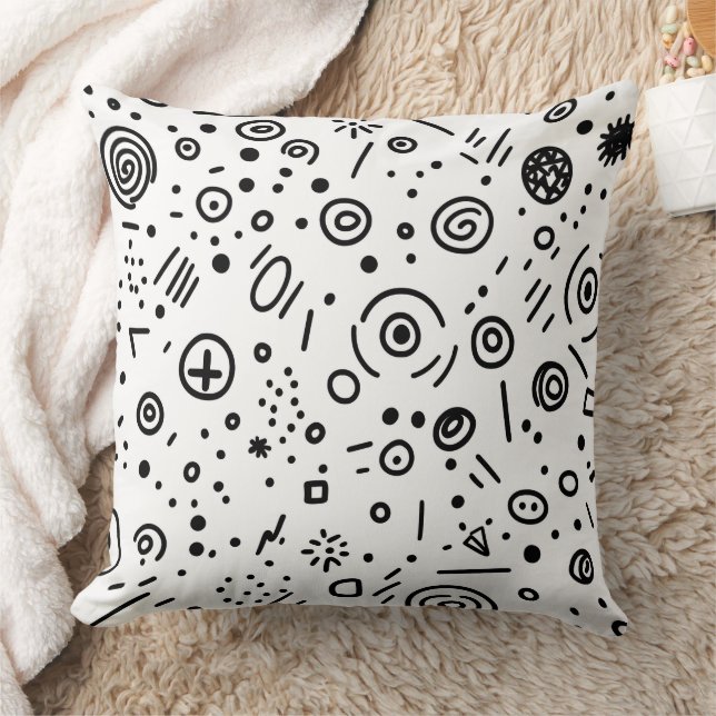 Coussin Doodle Abstrait Dessiné à la Main - Noir et Blanc (Couverture)