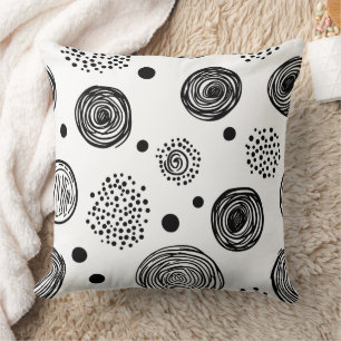 Coussin Doodle Abstrait Dessiné à la Main - Noir et Blanc 