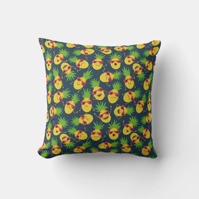 Coussin Doodle ananas, dessiné à la main, motif d'été. (Recto)