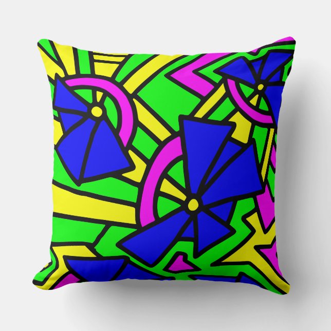 Coussin Doodle Art Fleurs Bleues (Recto)