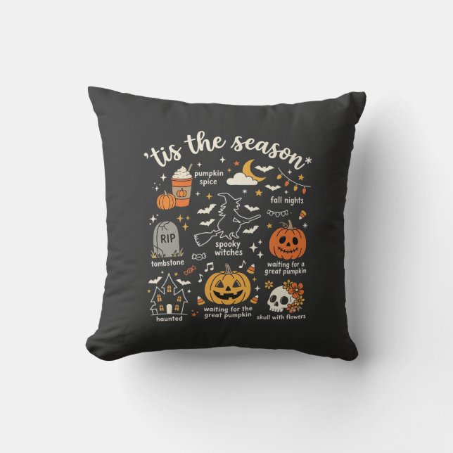 Coussin Doodle de Halloween C'est la saison Design de sorc (Recto)