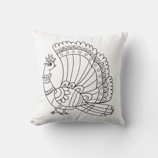 Coussin Doodle de paon ornemental
