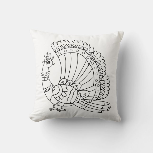 Coussin Doodle de paon ornemental (Recto)