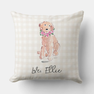 Coussin Doodle doré Art Dog Flowers Aimer NOM En vichy
