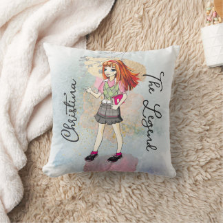 Coussin Doodle Girl with Red Hair Gold Name