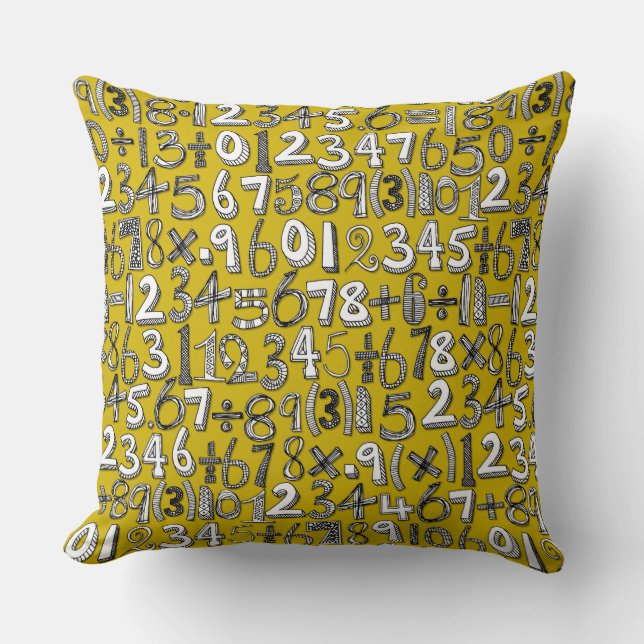Coussin doodle mathématique jaune (Recto)