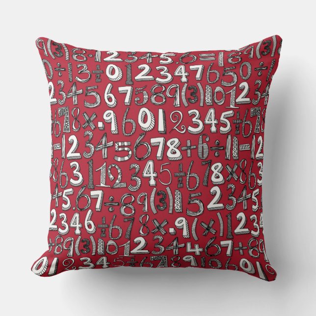 Coussin doodle mathématique rouge (Recto)