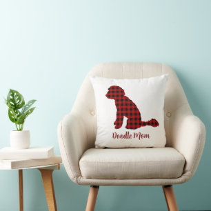 Coussin Doodle Mom Labradoodle In Buffalo Check Plaid