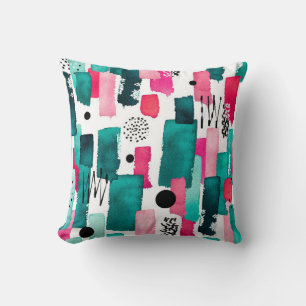 Coussin Doodle Motif sans couture de l'aquarelle rose et G