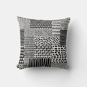 Coussin Doodle noir blanc : Ethnic Seamless