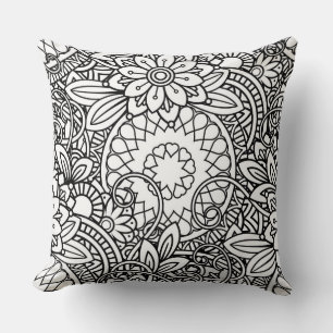 Coussin Doodle noir et blanc abstrait