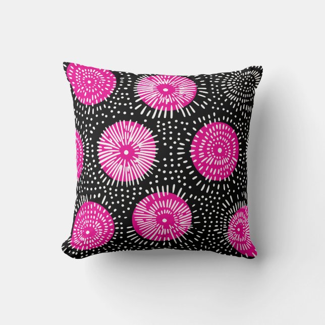 Coussin Doodle noir rose et blanc éclaté (Recto)
