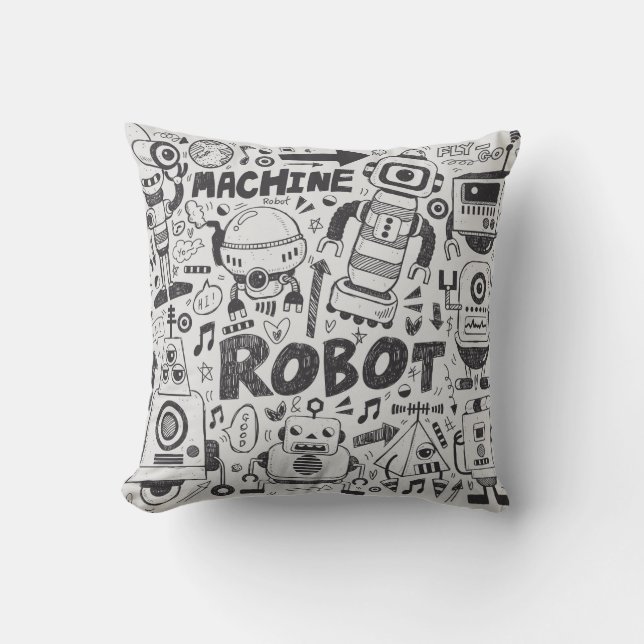 Coussin doodle robot élément, illustrateur ligne outils ti (Recto)