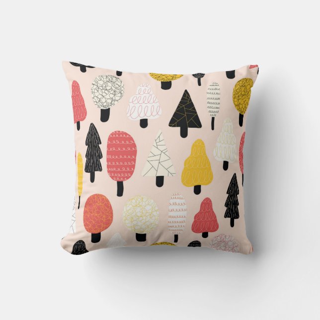 Coussin Doodle Trees : Nature Vintage, Abstraite. (Recto)