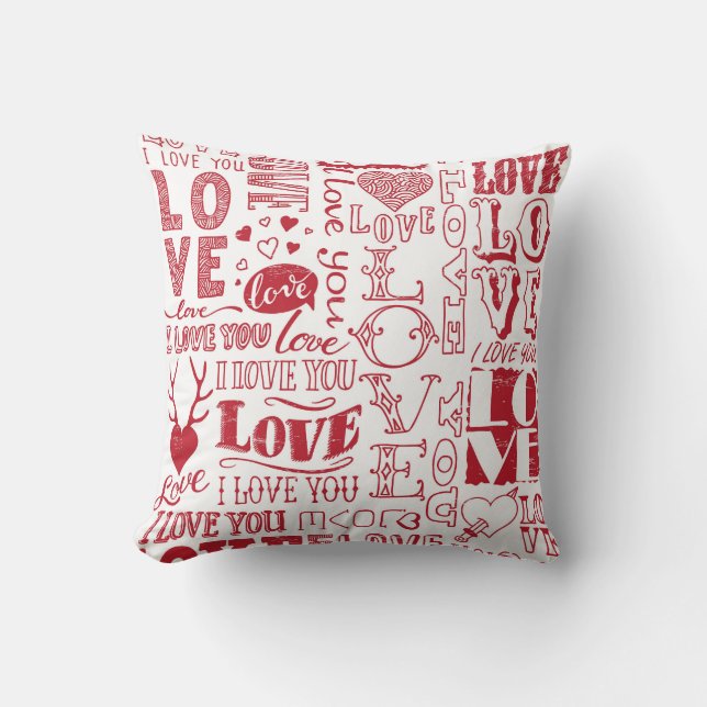 Coussin Doodles d'amour à la main, charmant motif. (Recto)