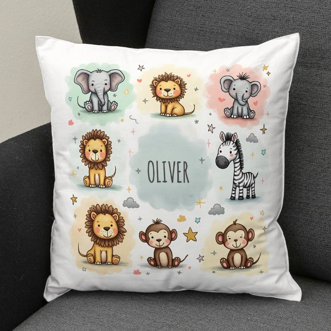 Coussin Doodles d'animaux de safari aquarelle mignons (Créateur téléchargé)