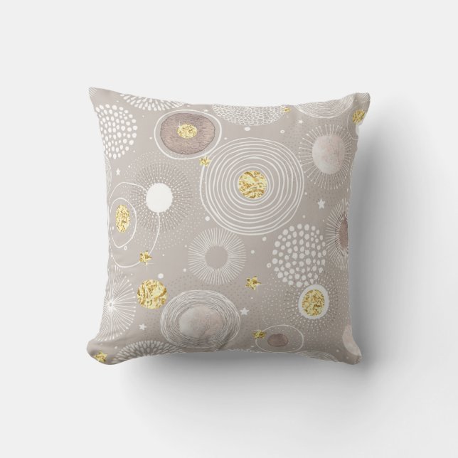 Coussin Doodles de Noël : arrière - plan de feuille d'or. (Recto)