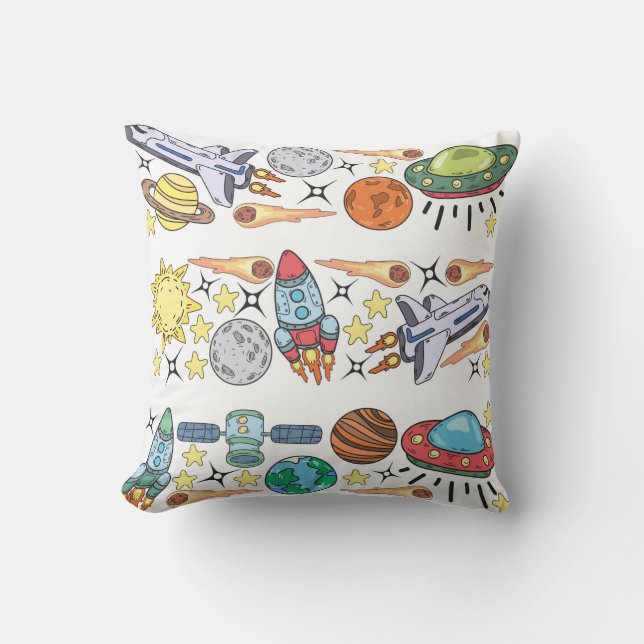 Coussin Doodles D'Espace Extérieur Dessinés À La Main. Vin (Recto)