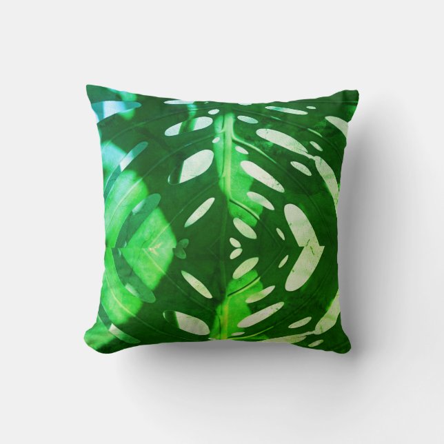 Coussin d'oreiller à la feuille verte funky (Recto)