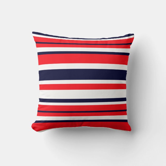 Coussin d'oreiller bleu rouge blanc rayures (Recto)