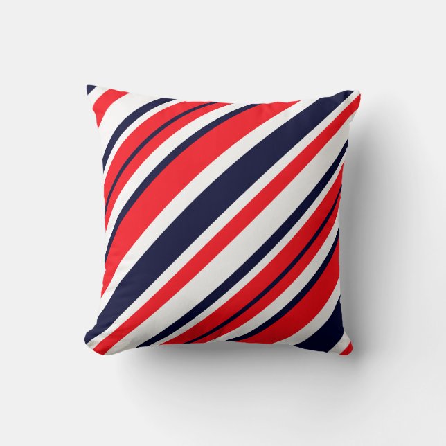 Coussin d'oreiller bleu rouge blanc rayures (Recto)