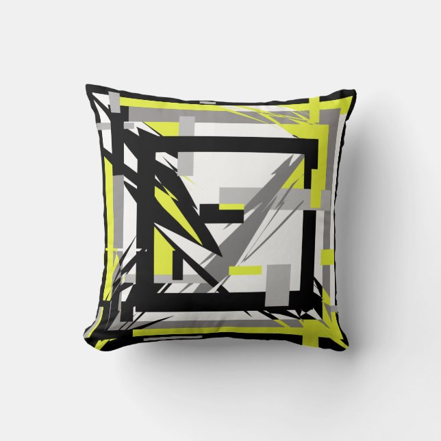 Coussin d'oreiller gris jaune Art Abstrait (Recto)