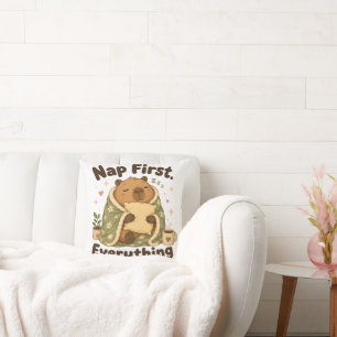 Coussin Dormir d'abord Capybara Kawaii Cozy