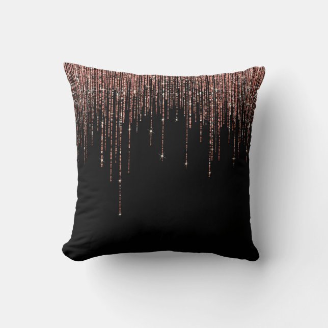 Coussin Dory Rose Noire Gold Sparkly Glitter Fringe (Recto)