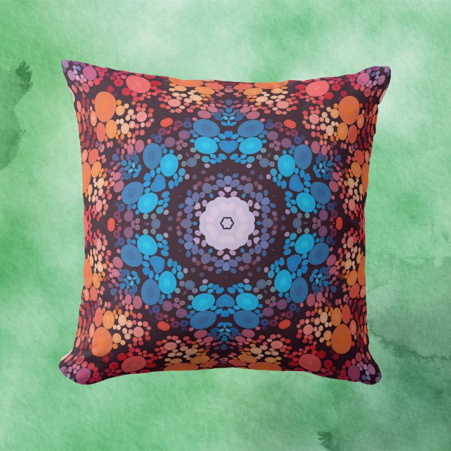 Coussin Dot Mandala bleu rouge et orange (Créateur téléchargé)